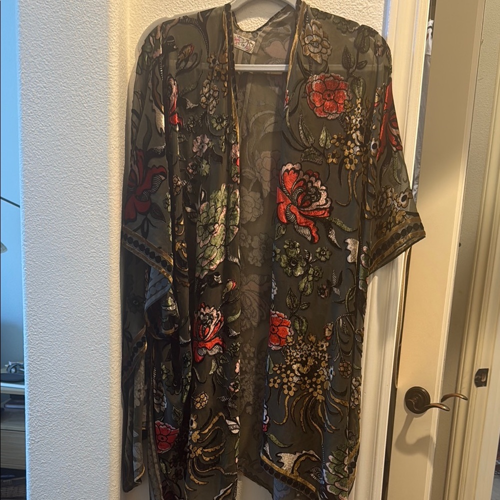 Free People Floral Cape - Red, Green, Gold